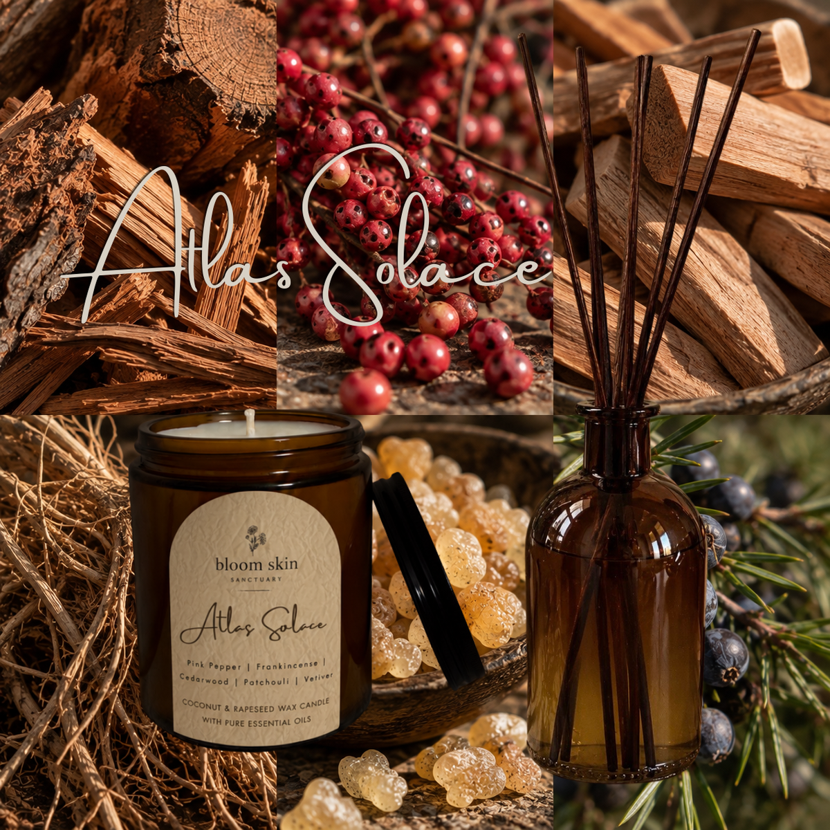 Atlas Solace essential oil candle by Bloom Skin